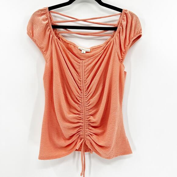 The General Good Tops - The General Good Women's Coral Short Sleeve Ruched Blouse Top Size L